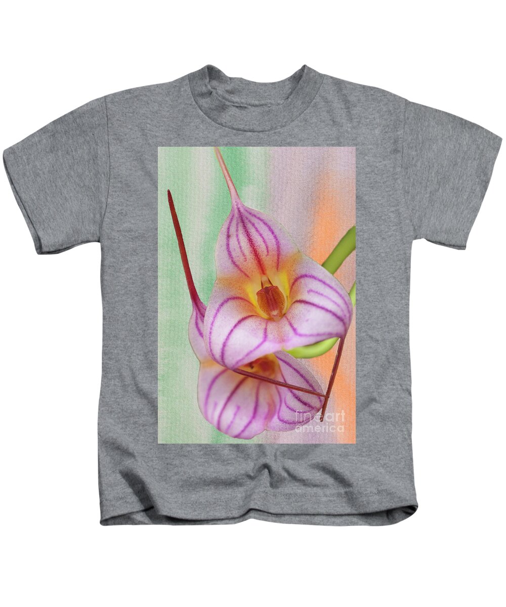 Orchid Kids T-Shirt featuring the photograph Masdevallia Orchid Pink Stripes by Heiko Koehrer-Wagner