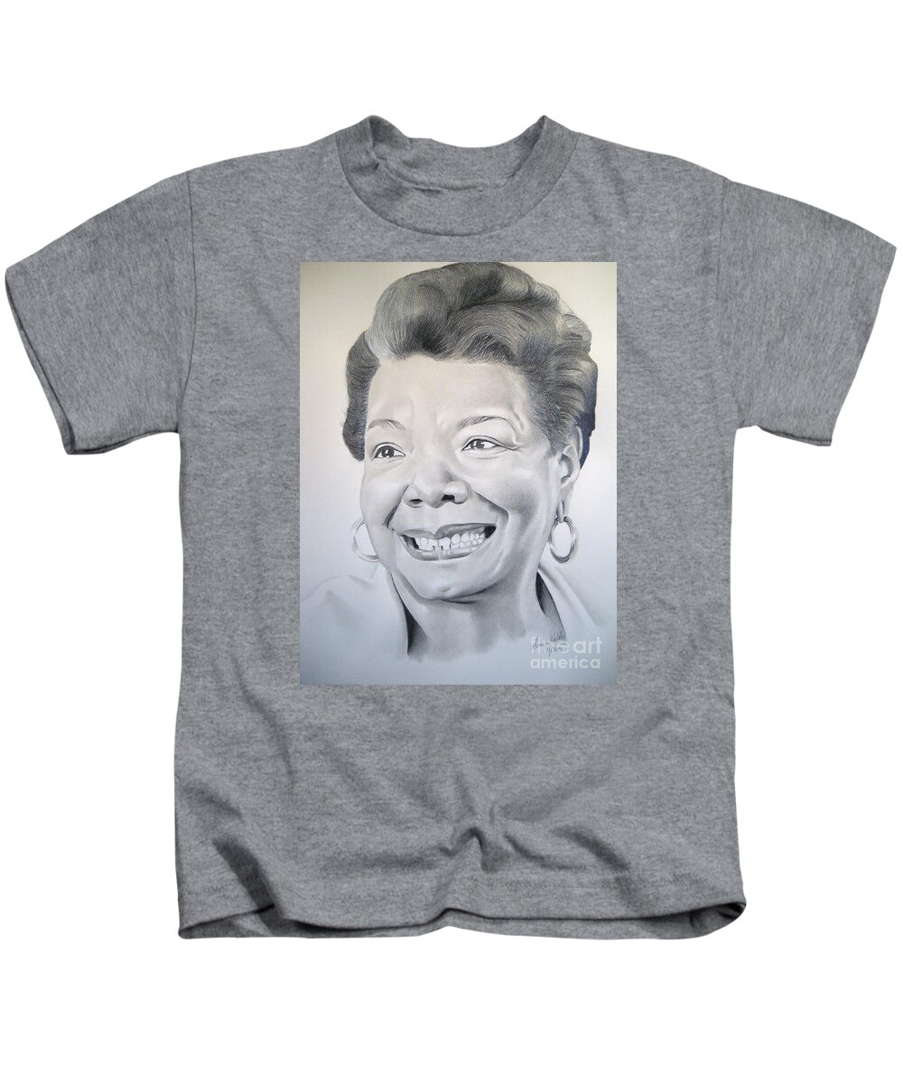 Maya Angelou Kids T-Shirt featuring the drawing Maya by Sonya Walker