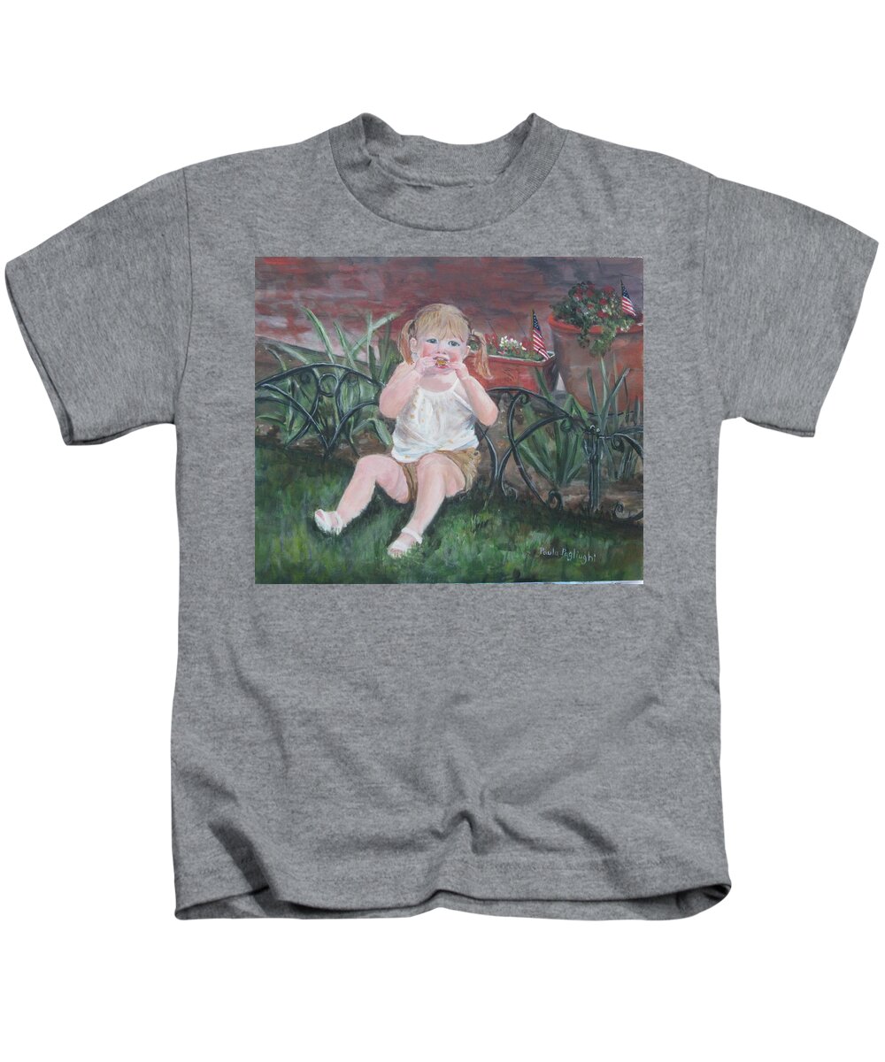 Painting Kids T-Shirt featuring the painting Memorial Day BBQ by Paula Pagliughi