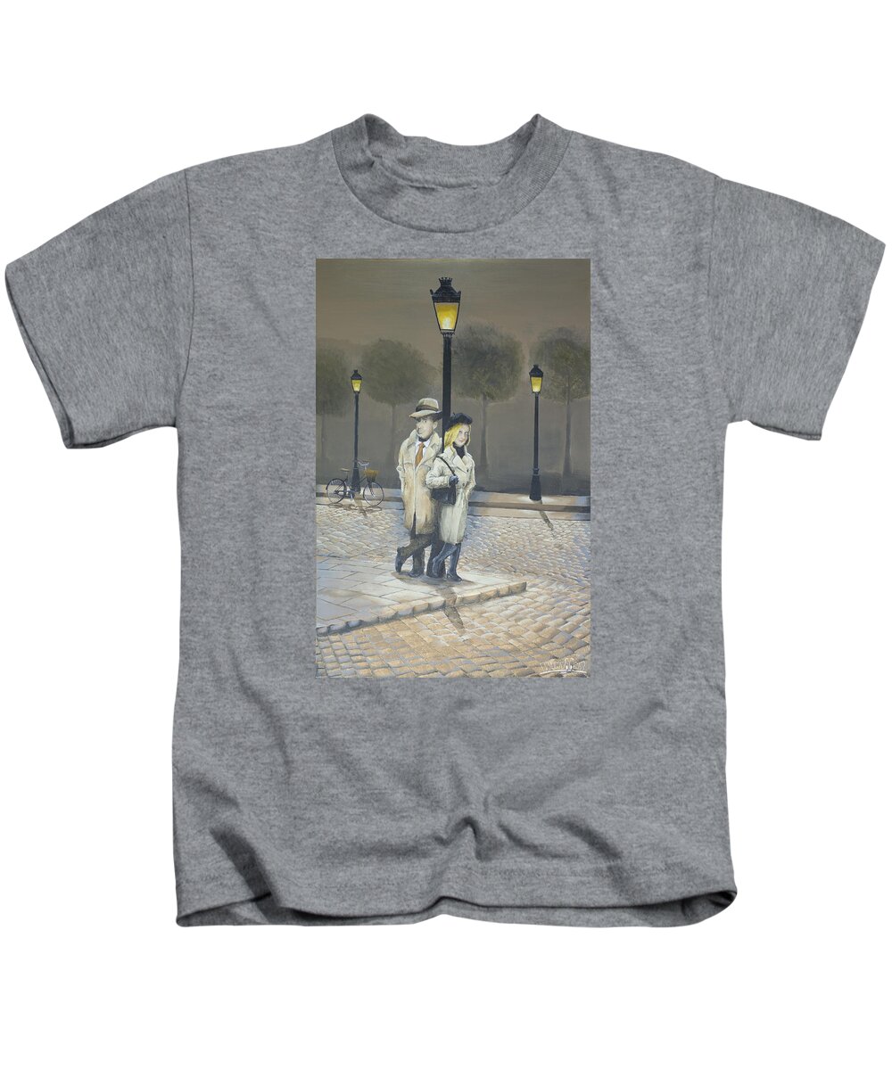 Midnight In Paris Kids T-Shirt featuring the painting Midnight in Paris by Winton Bochanowicz