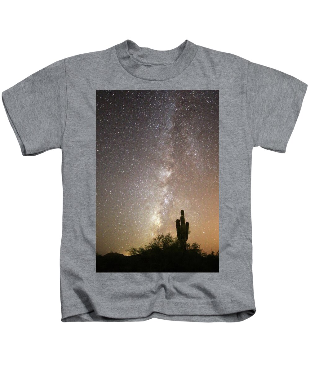 Cactus Kids T-Shirt featuring the photograph Milky Way and Saguaro Cactus by Jean Clark
