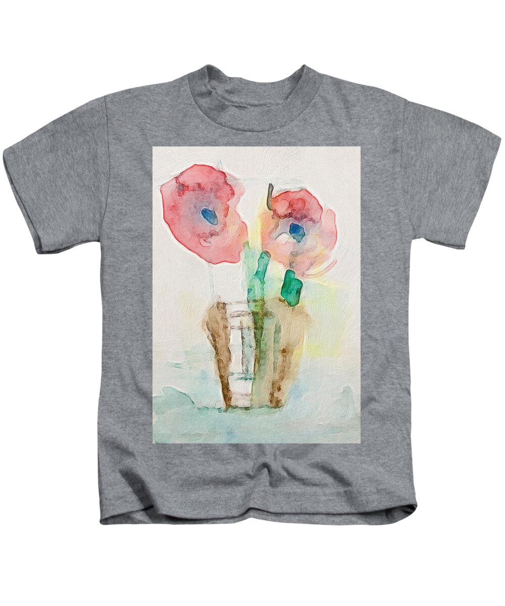 Minimal Art Kids T-Shirt featuring the mixed media Minimal Red Flowers by Britta Zehm