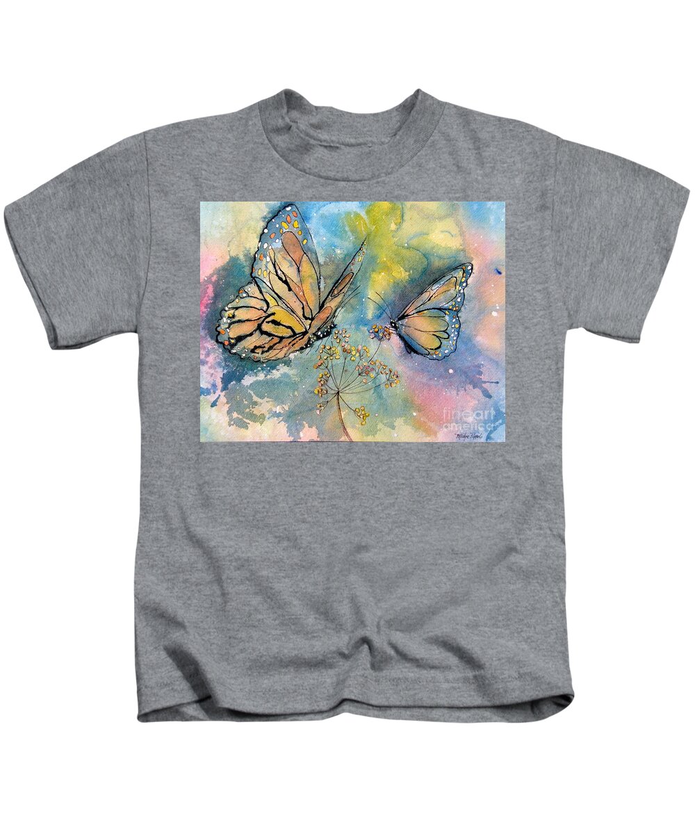 Monarch Butterflies Kids T-Shirt featuring the painting Monarch Butterflies by Midge Pippel