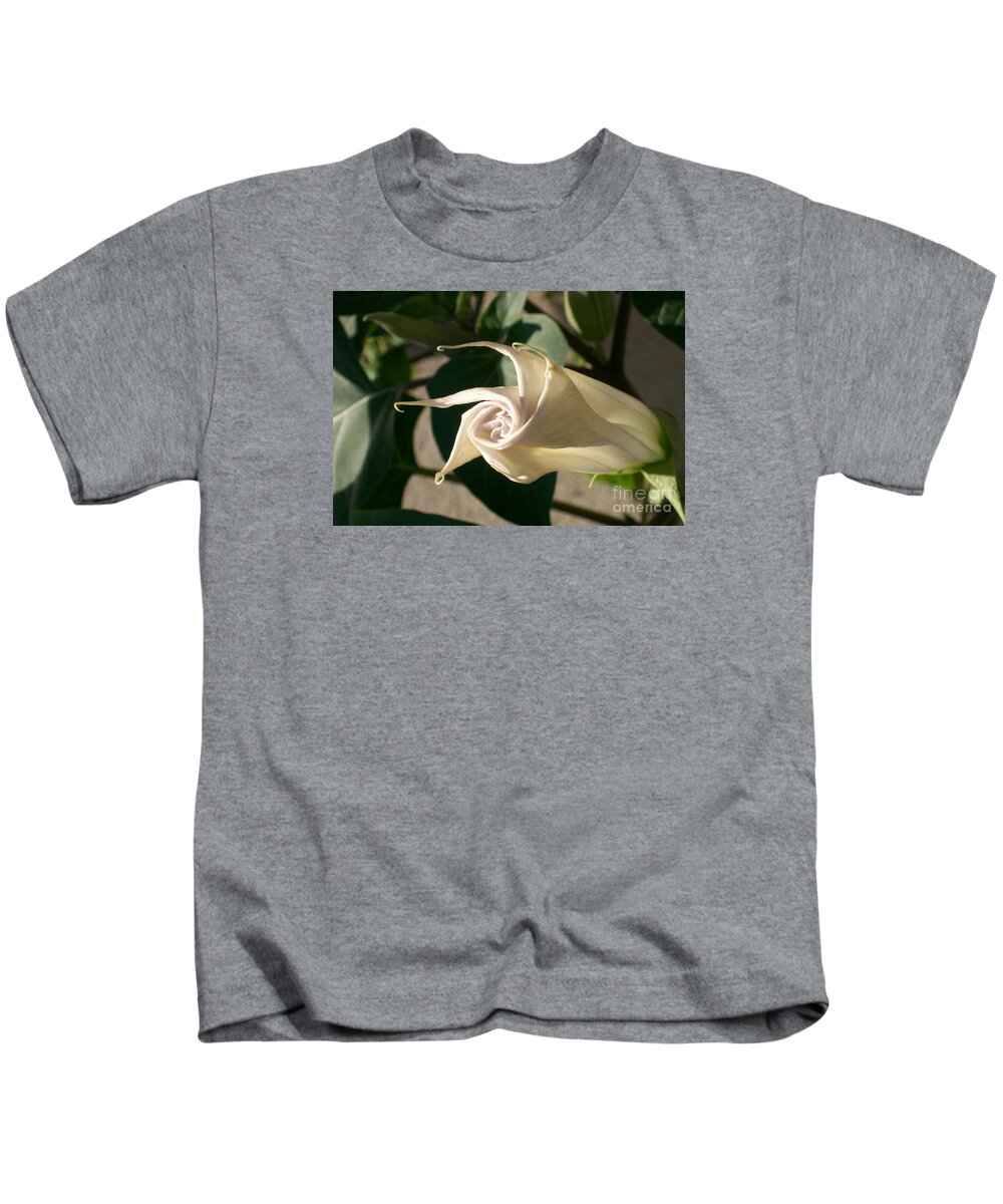 Moonflower Kids T-Shirt featuring the photograph Moonflower Just Popped by Laurie Eve Loftin