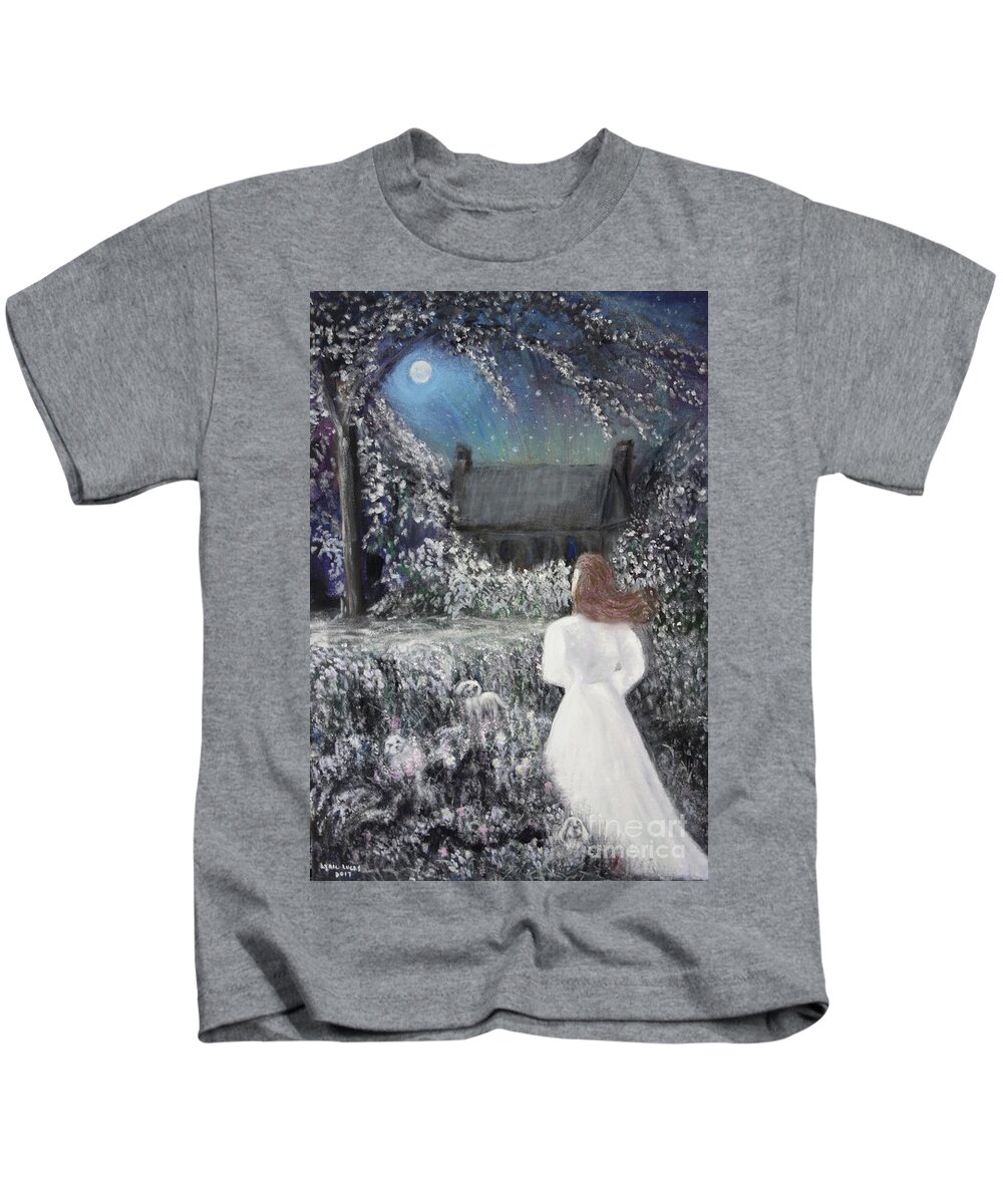 Landscape Kids T-Shirt featuring the painting Moonlight Garden by Lyric Lucas