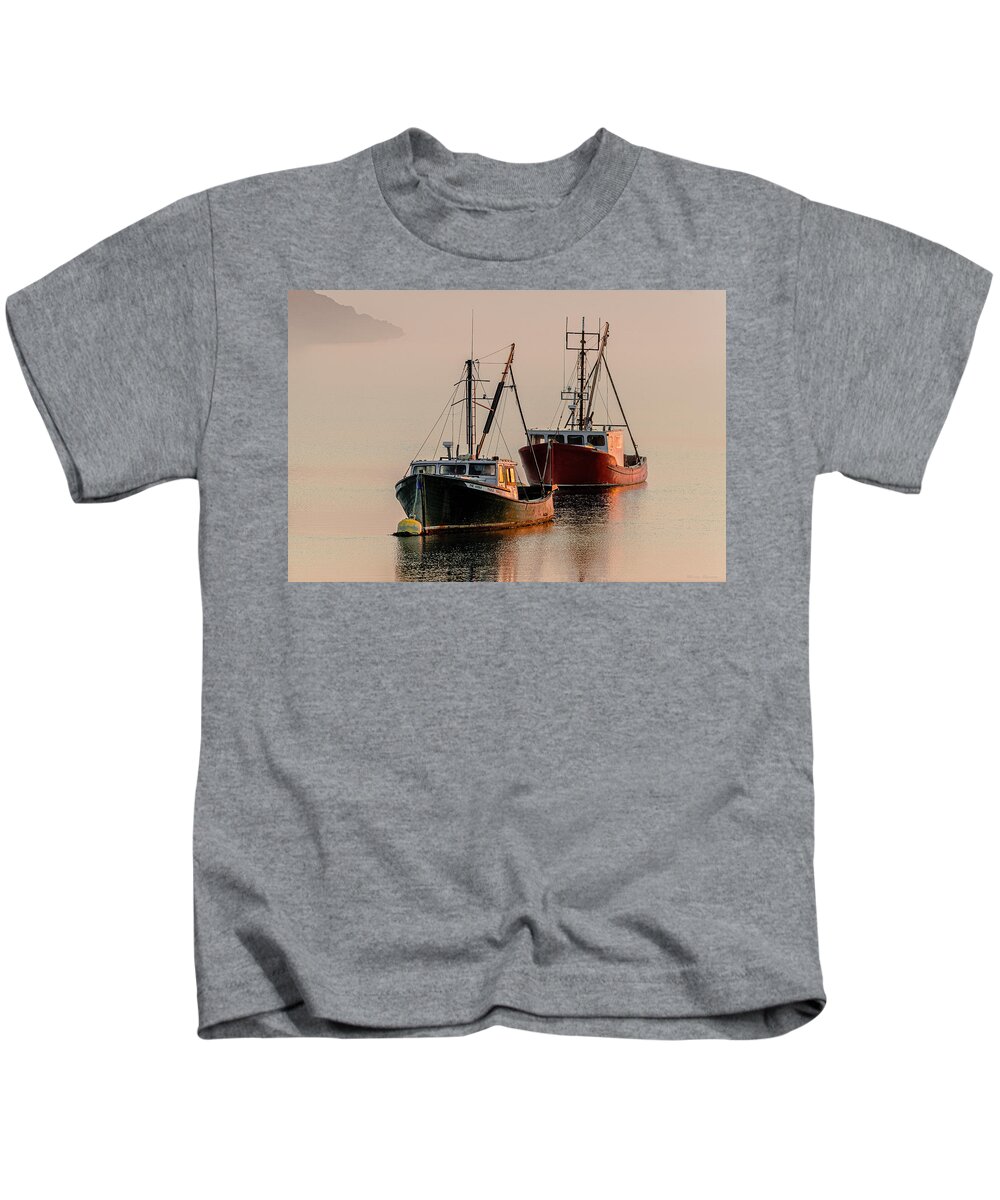 Moored At First Light Kids T-Shirt featuring the photograph Moored At First Light by Marty Saccone