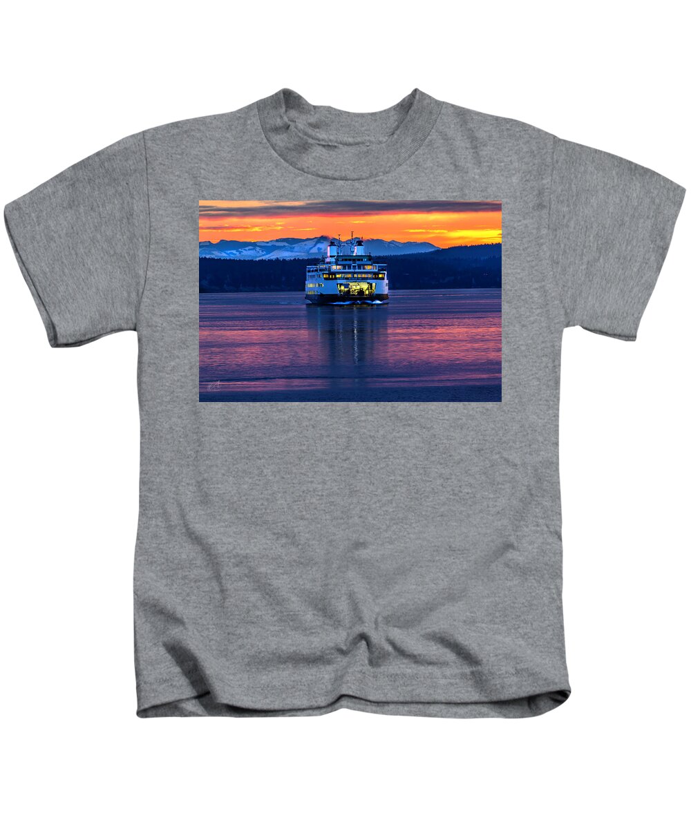 Friday Harbor Washington Kids T-Shirt featuring the photograph Morning Commute Sunrise by Thomas Ashcraft