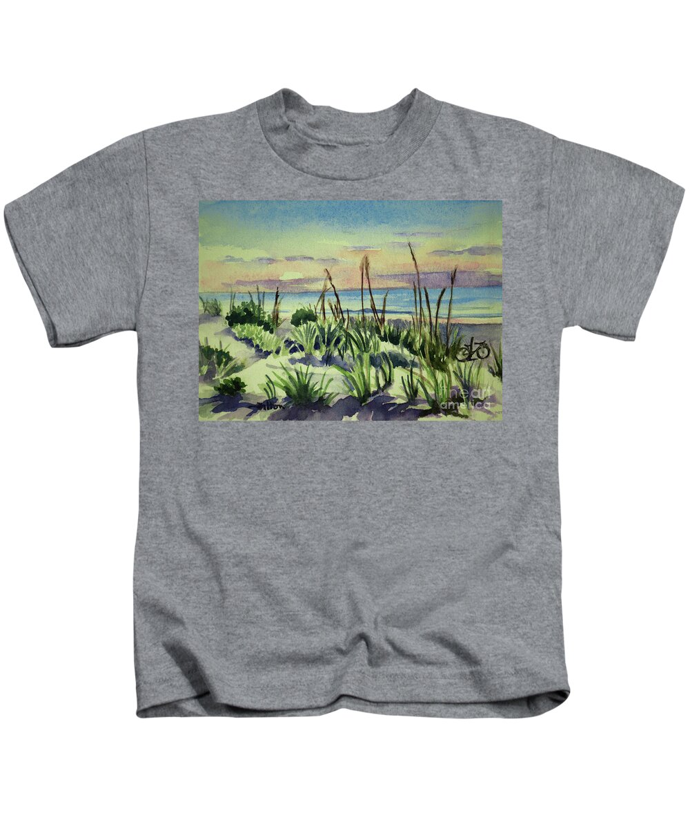 Ocean Paintings Kids T-Shirt featuring the painting Morning Dunes 7-7-2017 by Julianne Felton