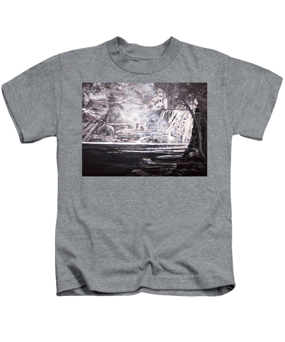 Waterfall Kids T-Shirt featuring the painting Morning Mist -Theresa Falls by Jan Byington