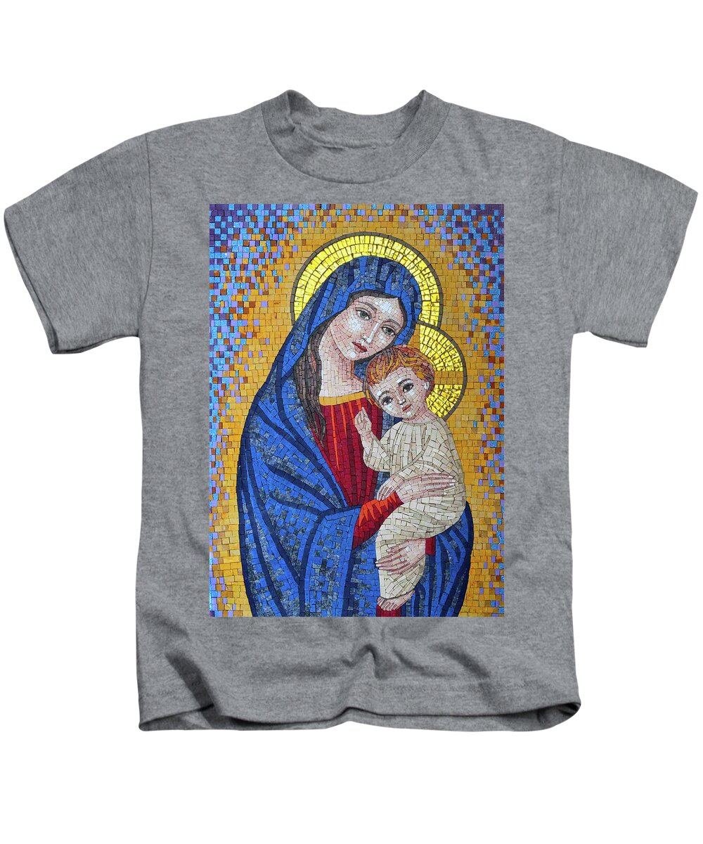 Mosaic Kids T-Shirt featuring the photograph Mosaic Jesus and Mary by Munir Alawi