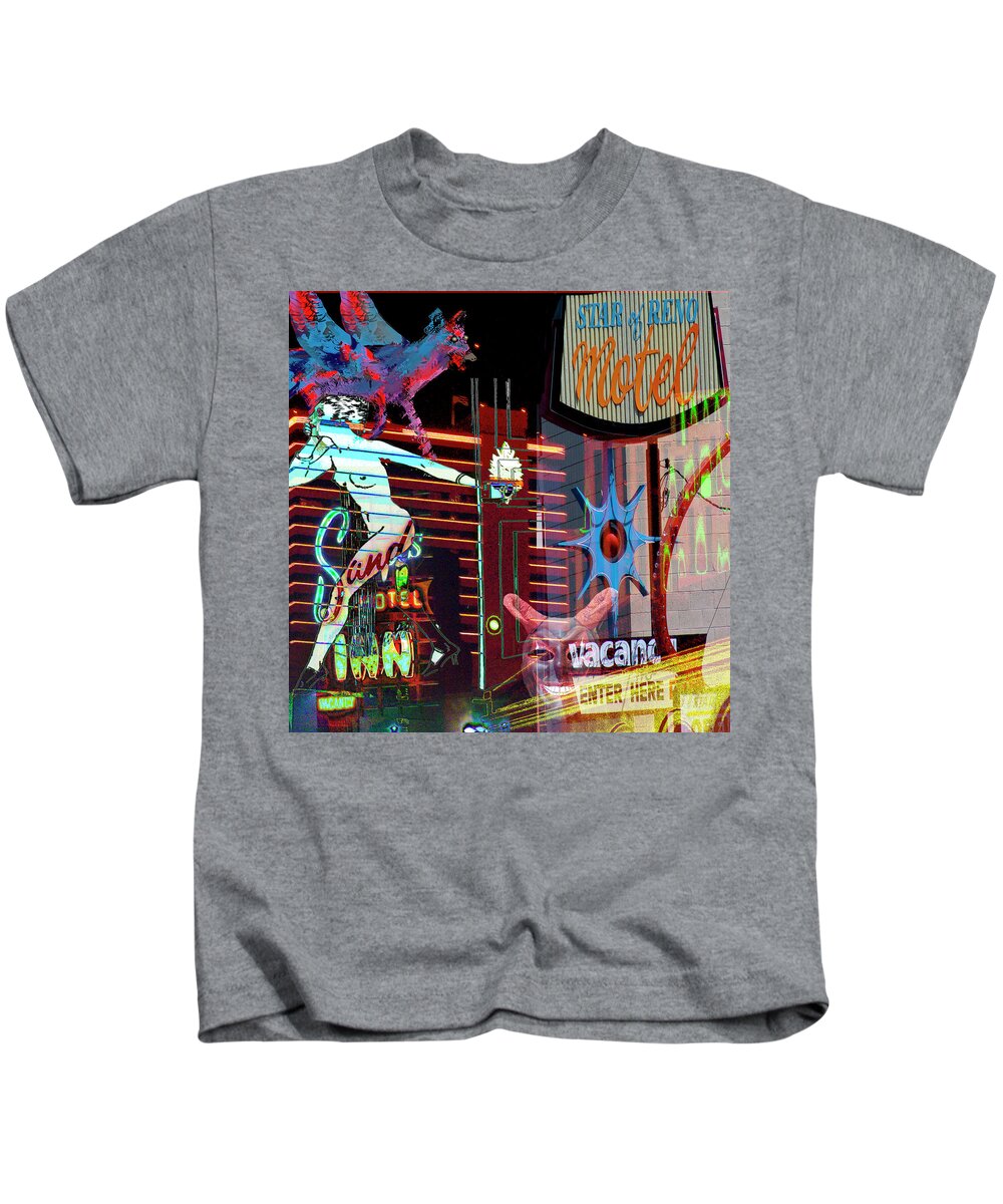 Coyote Kids T-Shirt featuring the photograph Motel Variations Night of the Flyng Coyote by Ann Tracy