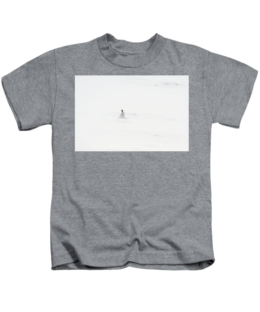 Mountain Kids T-Shirt featuring the photograph Mountain Hare Small In Frame Left by Pete Walkden