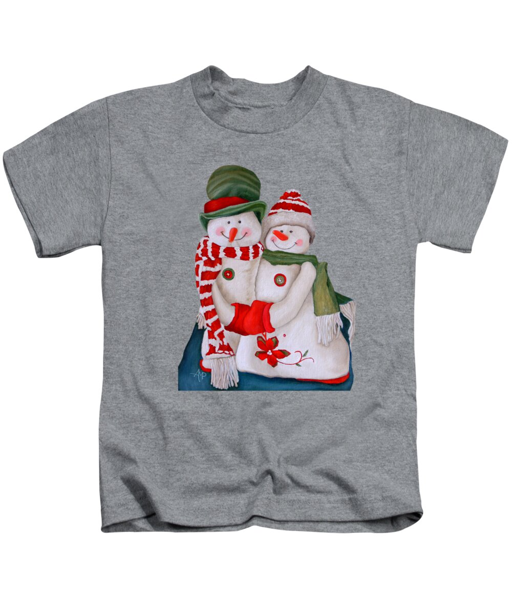 Snowman Kids T-Shirt featuring the painting Mr. And Mrs. Snowman by Angeles M Pomata