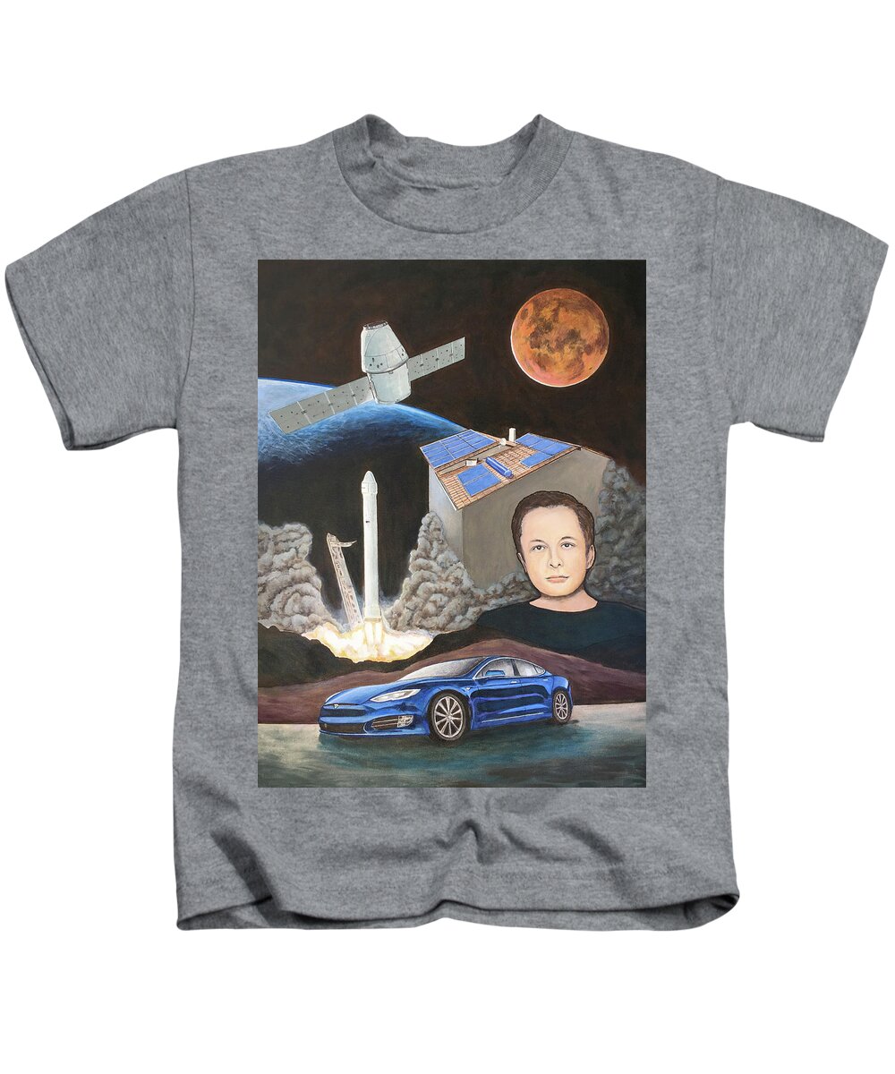 Space Kids T-Shirt featuring the painting Mr. Musk by Mr Dill