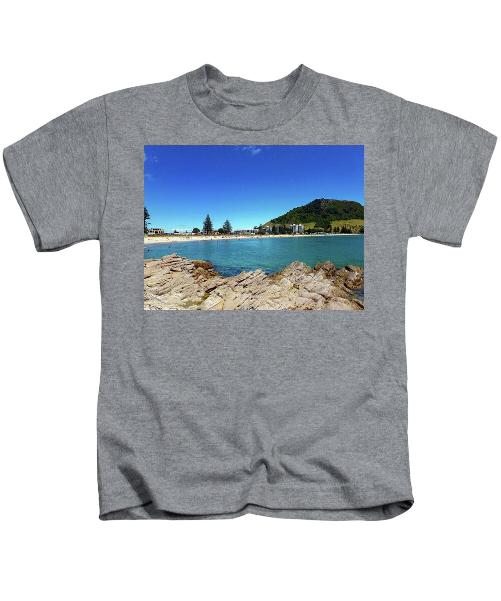 Mt Maunganui Kids T-Shirt featuring the photograph Mt Maunganui Beach 9 - Tauranga New Zealand by Selena Boron
