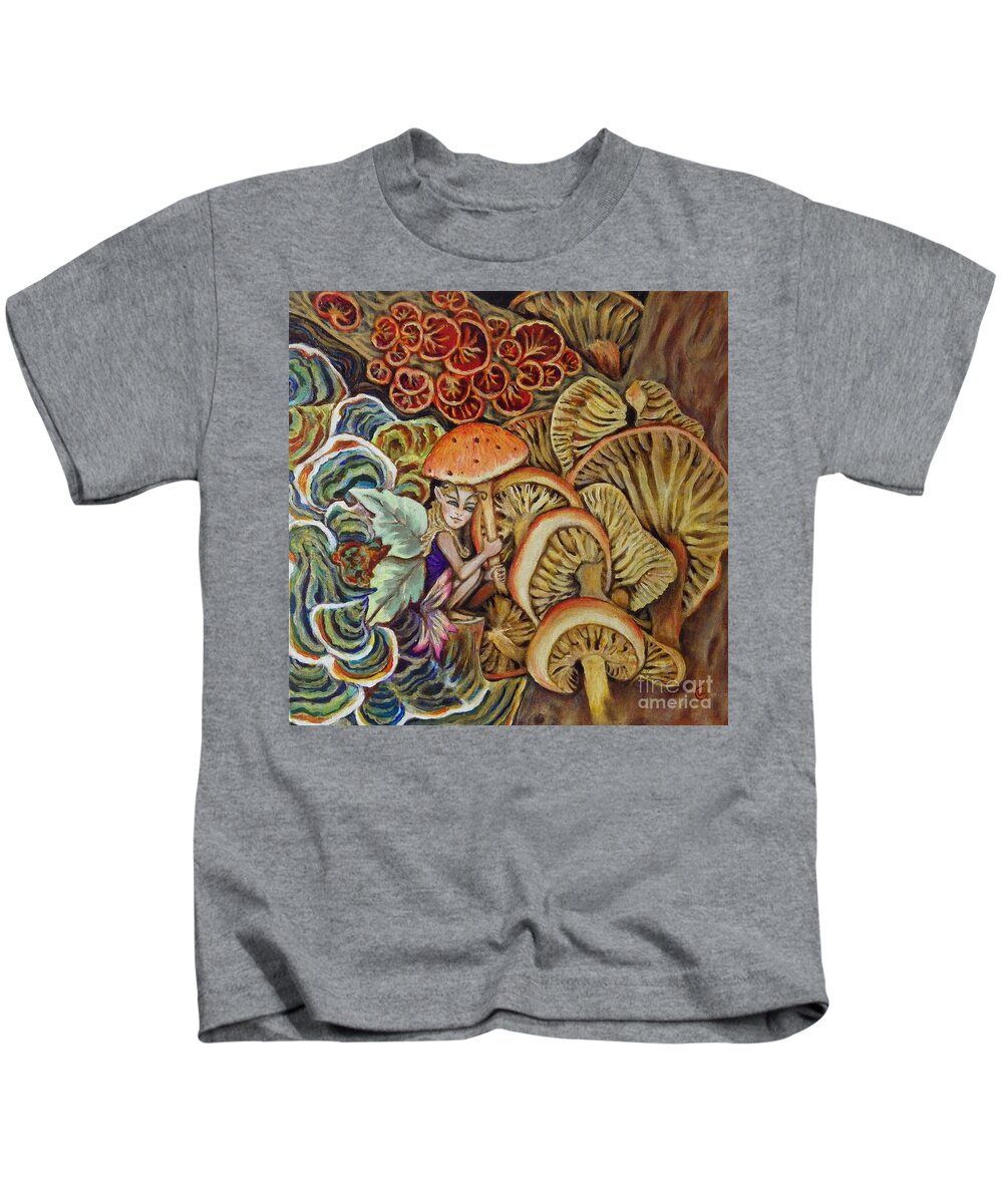 Fairy Kids T-Shirt featuring the painting Mushroom Fairy by Linda Markwardt