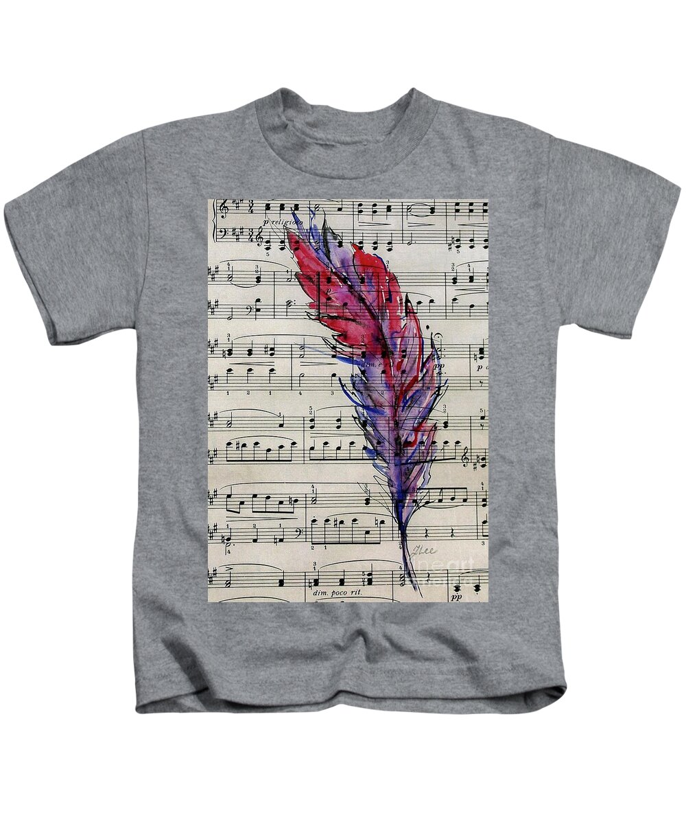 Feather Kids T-Shirt featuring the mixed media Musical Feather by Tracey Lee Cassin