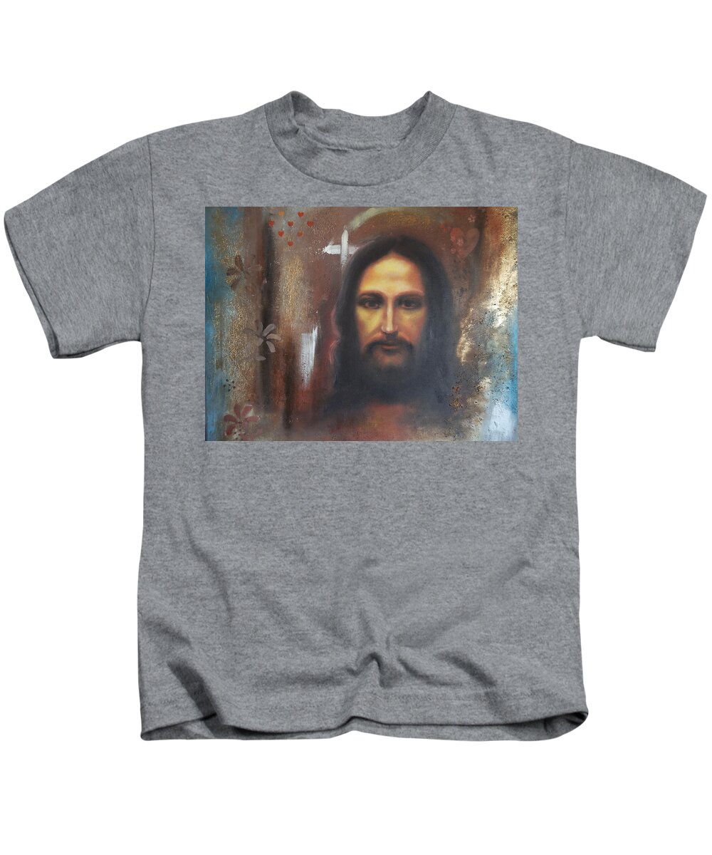 Jesus Kids T-Shirt featuring the painting Mysterious Jesus by Alexandra Bilbija