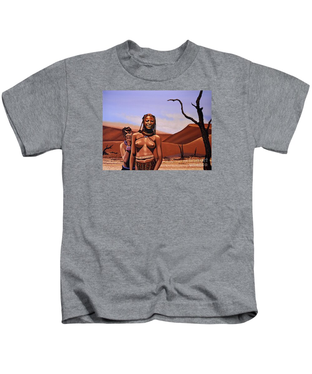 Namibia Kids T-Shirt featuring the painting Himba Girls Of Namibia by Paul Meijering
