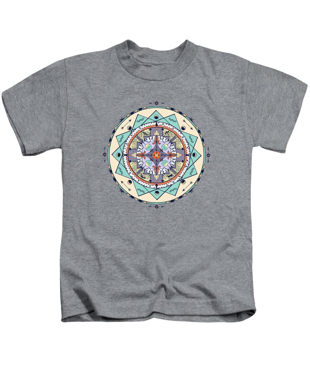 Pastel Kids T-Shirt featuring the digital art Native Symbols Mandala by Deborah Smith