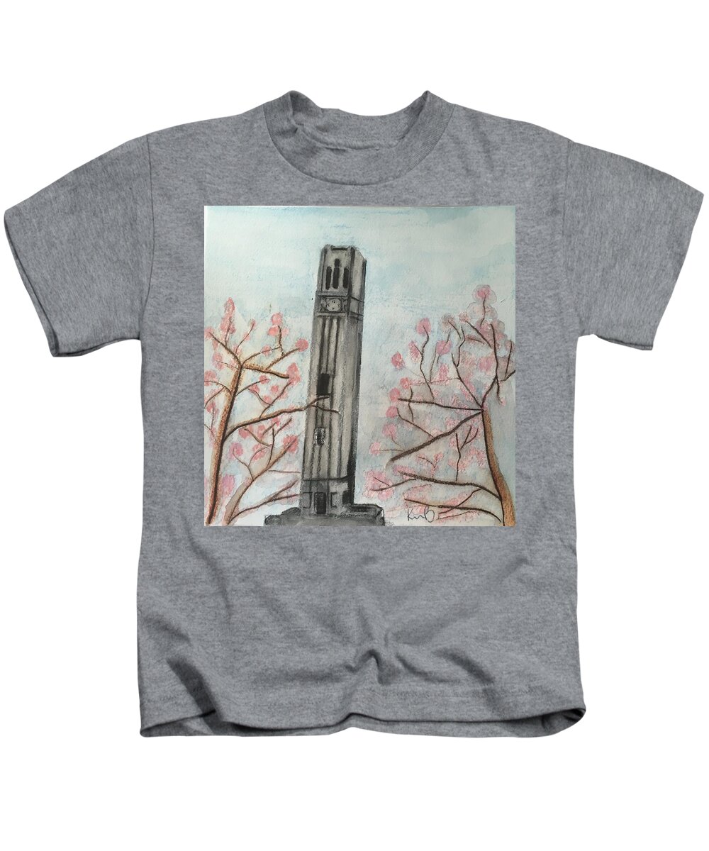 Ncsu Kids T-Shirt featuring the painting NCSU Bell Tower by Kimberly Balentine