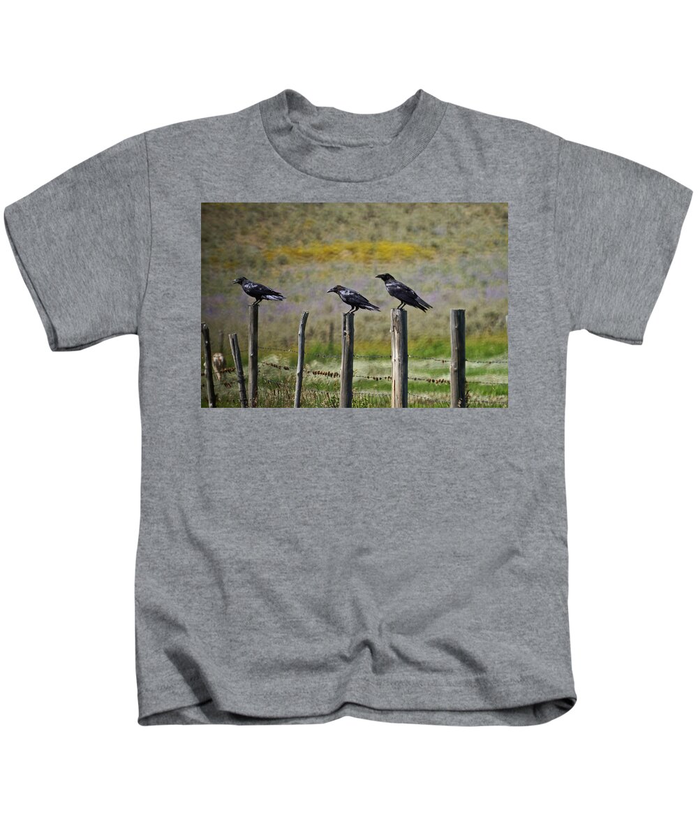 Crows Kids T-Shirt featuring the photograph Neighborhood Watch Crows by Heather Coen