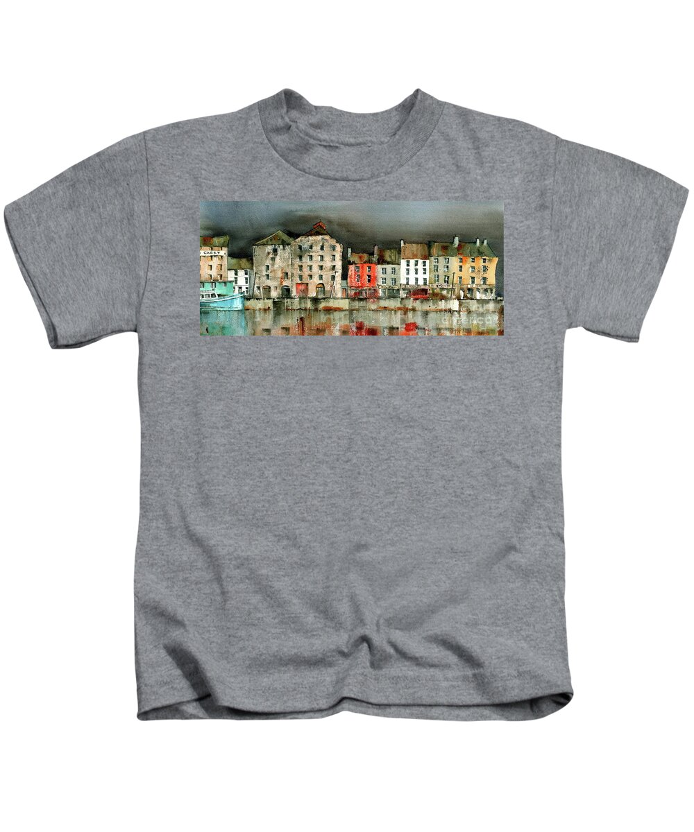Val Byrne Kids T-Shirt featuring the painting New Ross Quays Panorama by Val Byrne
