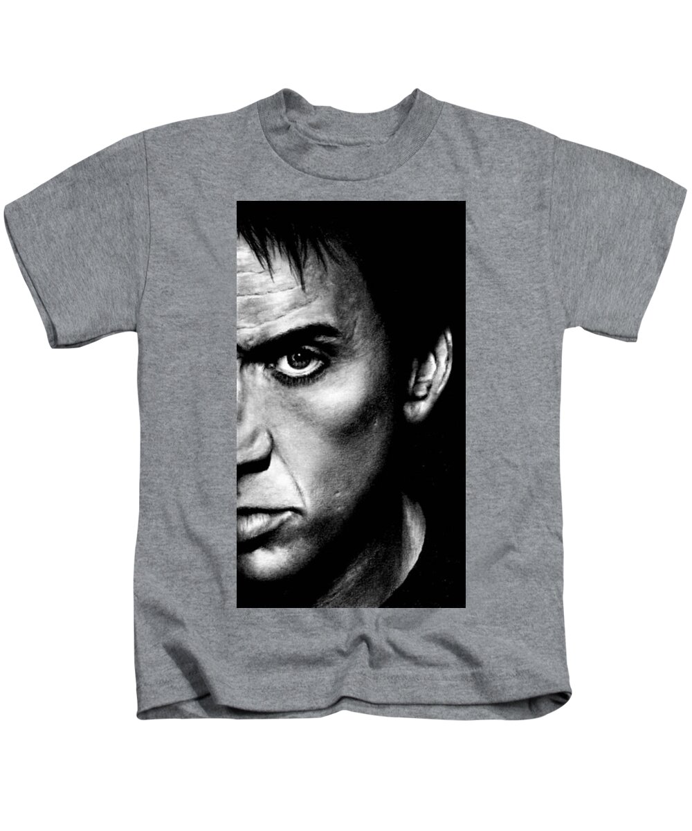 Nicolas Cage Kids T-Shirt featuring the drawing Nicolas Cage by Rick Fortson
