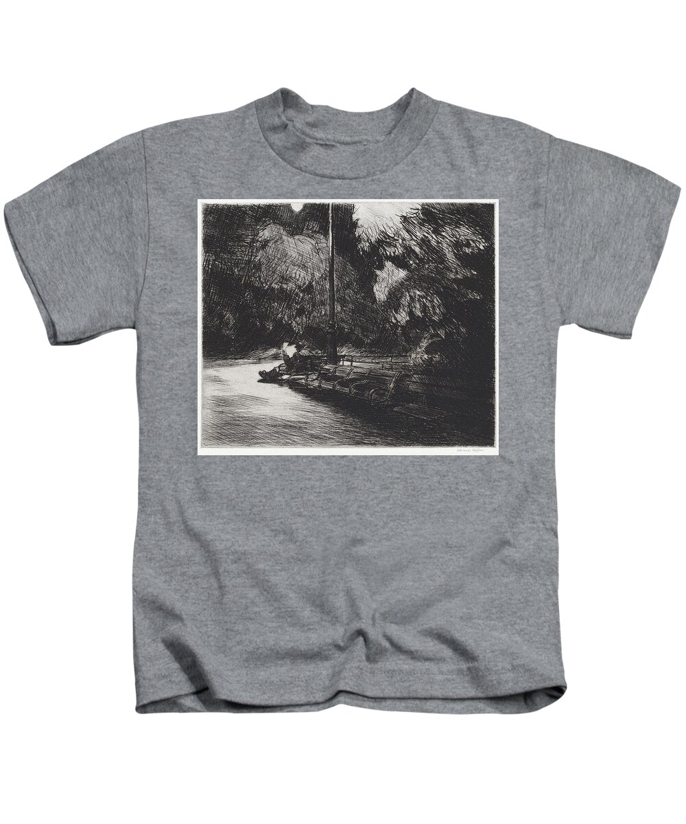Edward Hopper Kids T-Shirt featuring the drawing Night in the Park by Edward Hopper