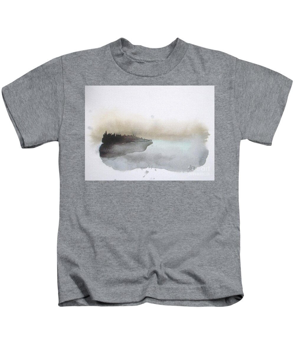#faatoppicks Kids T-Shirt featuring the painting Nightfall on the Lake by Vesna Antic