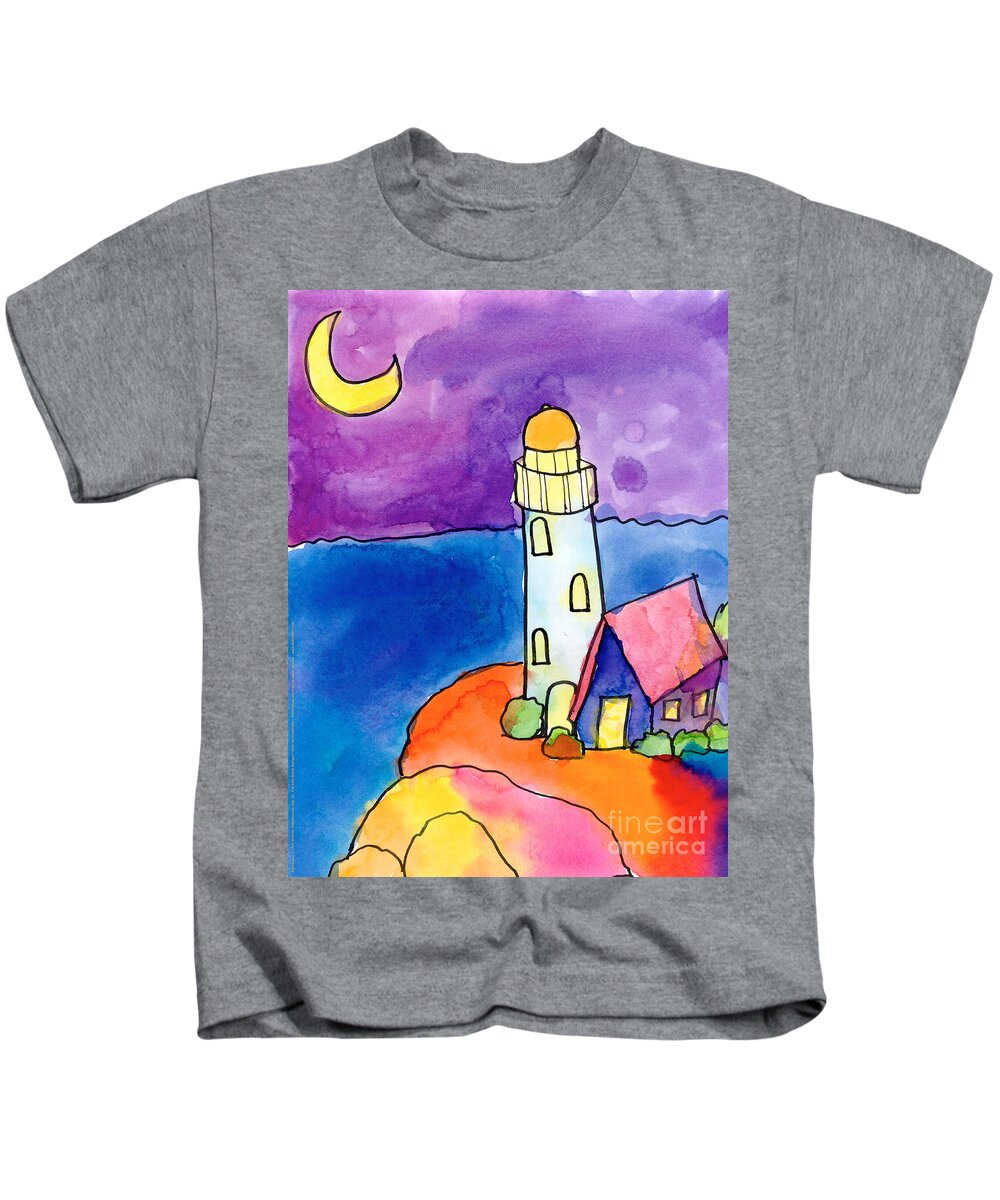 Moon Kids T-Shirt featuring the painting Nighthouse by Michelle Malachowski Age Ten