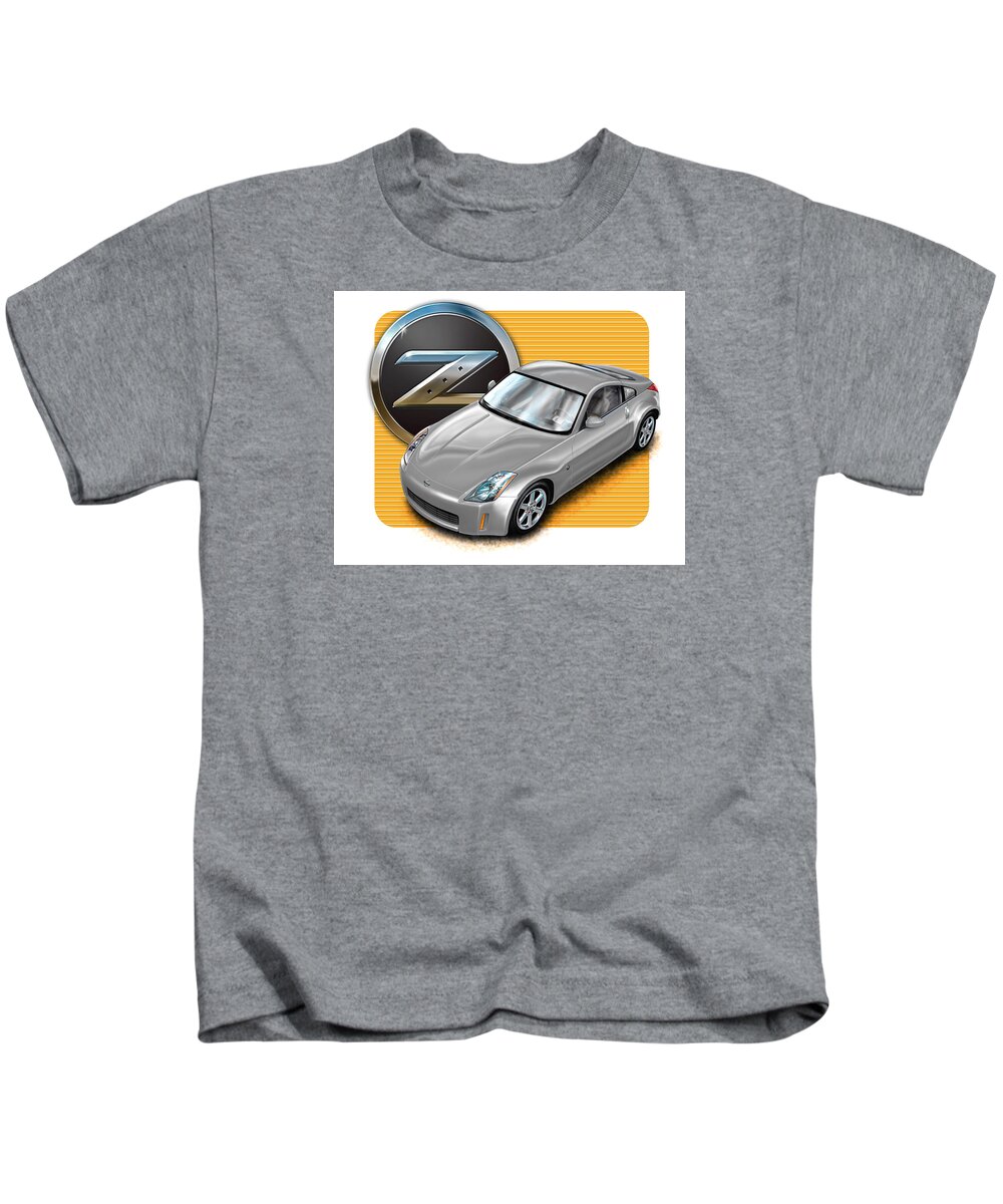 Nissan Kids T-Shirt featuring the digital art Nissan Z350 in Silver by David Kyte