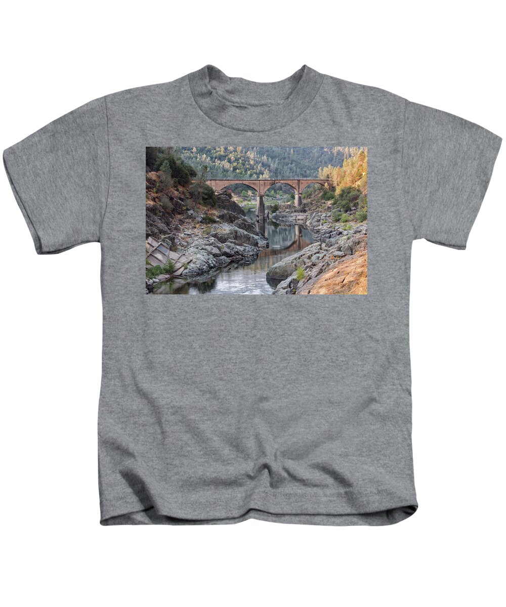 American River Kids T-Shirt featuring the photograph No Hands Bridge by Robin Mayoff
