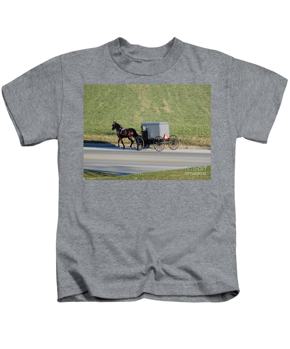 Amish Kids T-Shirt featuring the photograph November Buggy Ride by Christine Clark