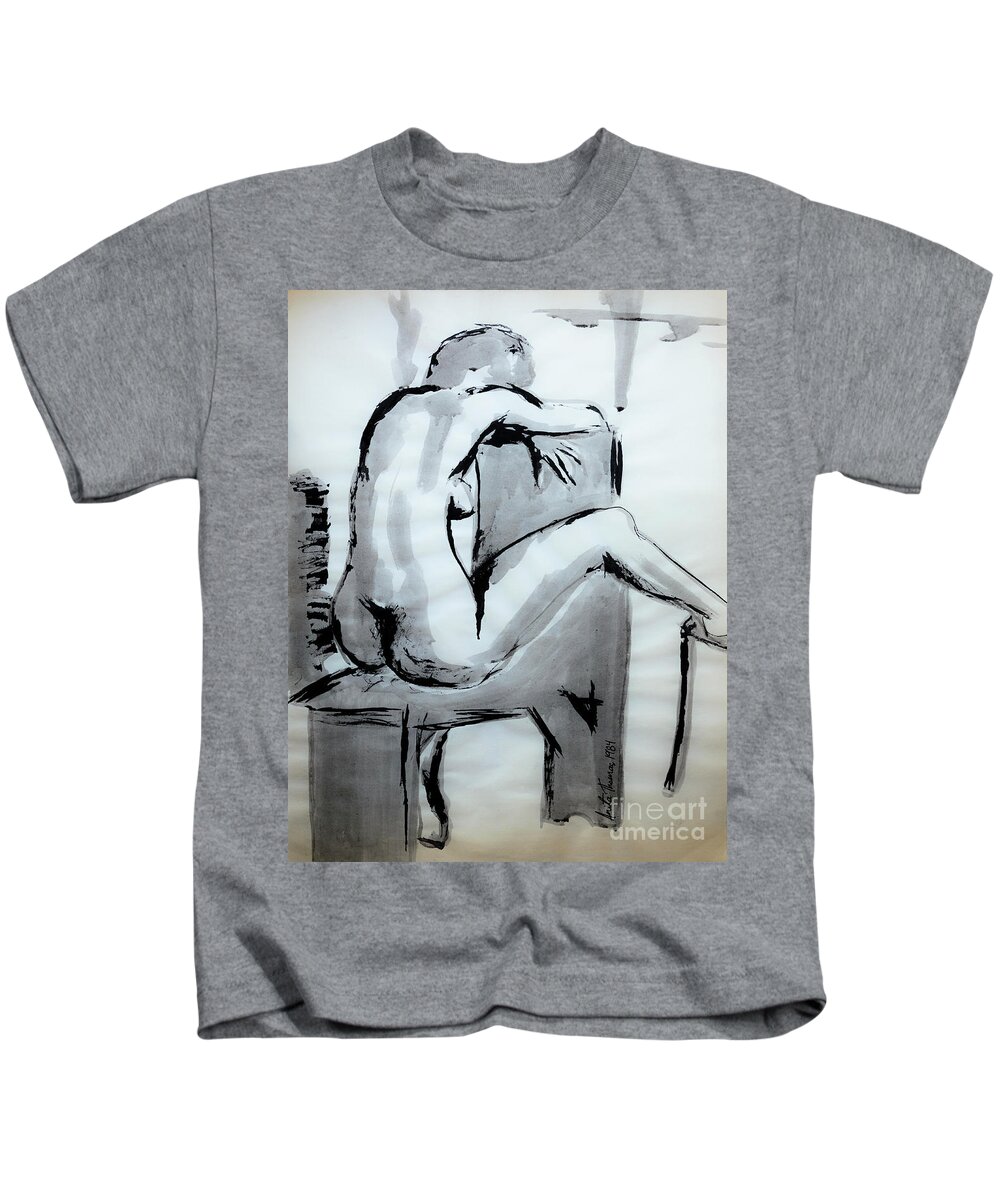 Ink Kids T-Shirt featuring the painting Nude In Thought by Anita Thomas