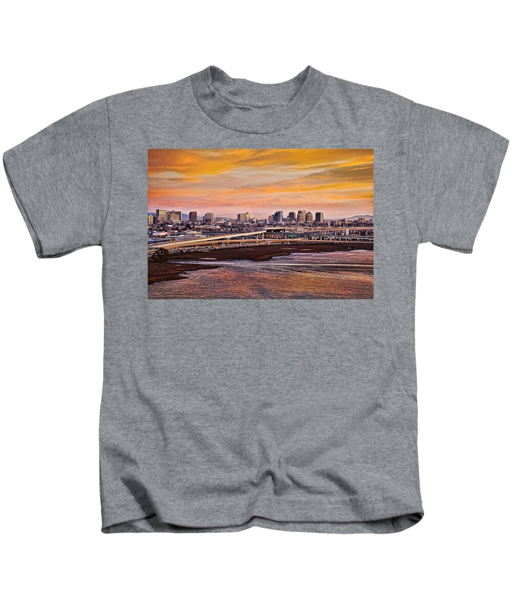 Oakland Kids T-Shirt featuring the photograph Oakland Sunset by Kelley King