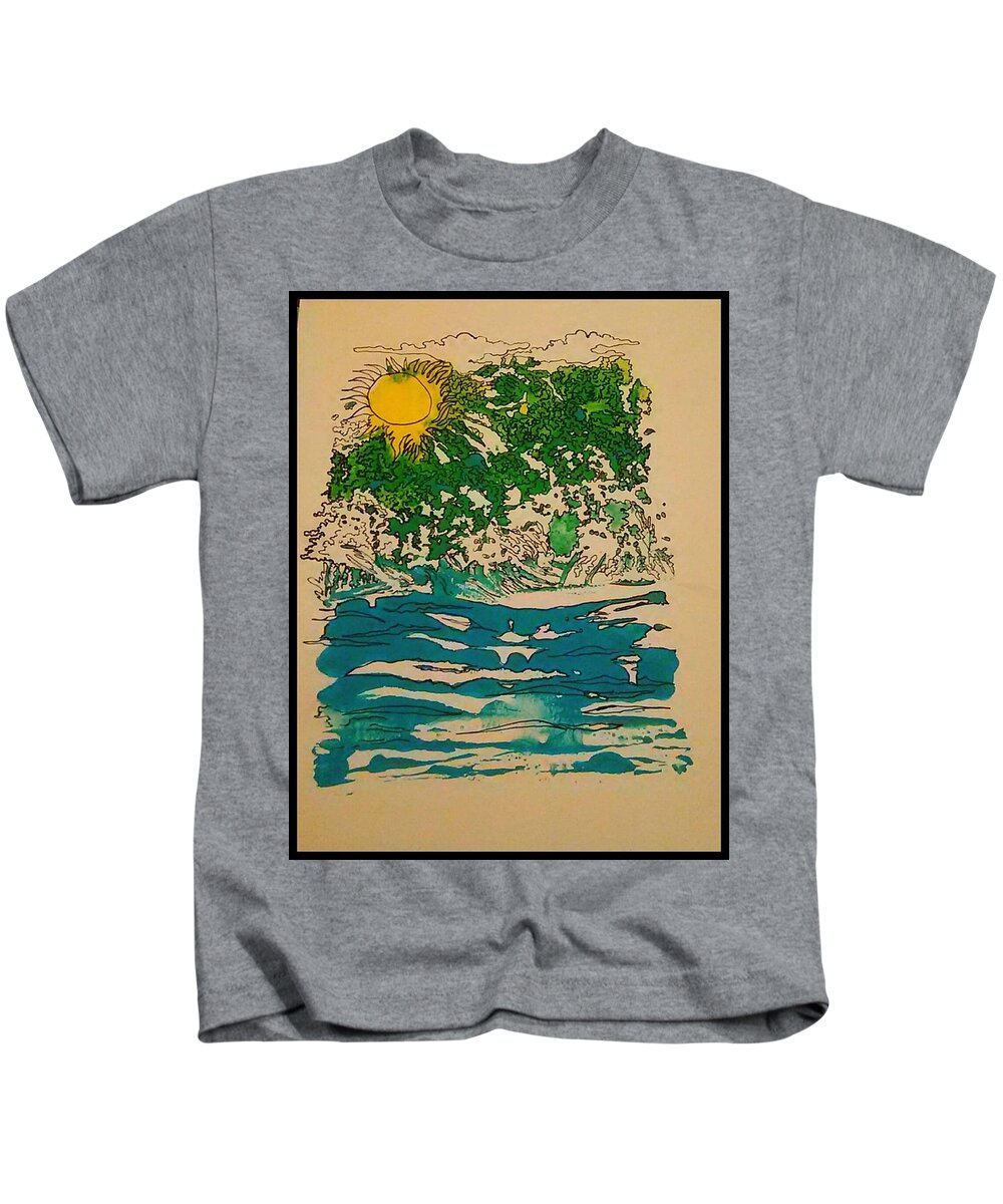 Landscape Kids T-Shirt featuring the mixed media Ocean #1 by Angela Weddle