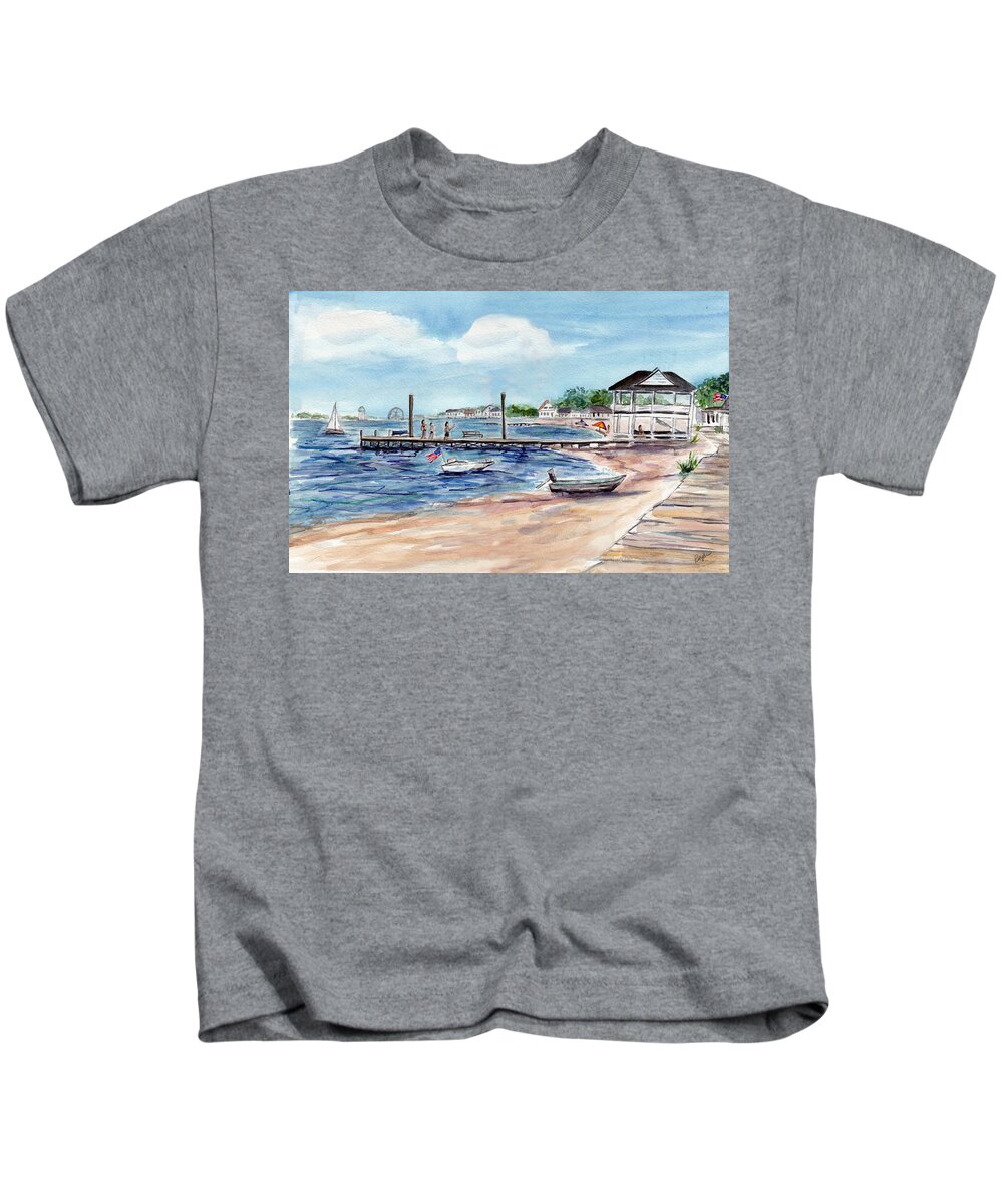 Ocean Gate Kids T-Shirt featuring the painting Ocean Gate Boardwalk by Clara Sue Beym