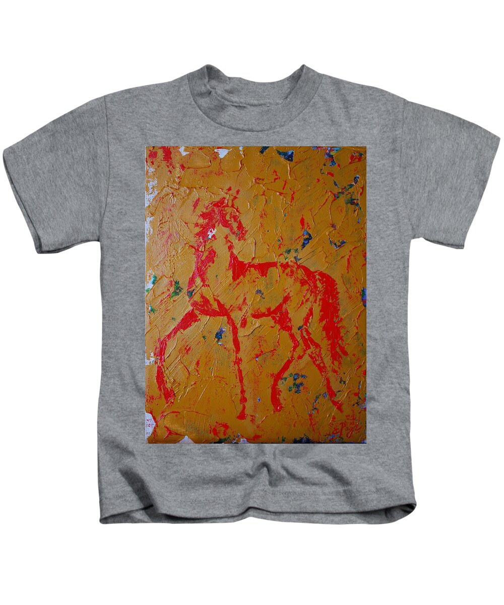 Horse Kids T-Shirt featuring the painting Ochre Horse by Emily Page