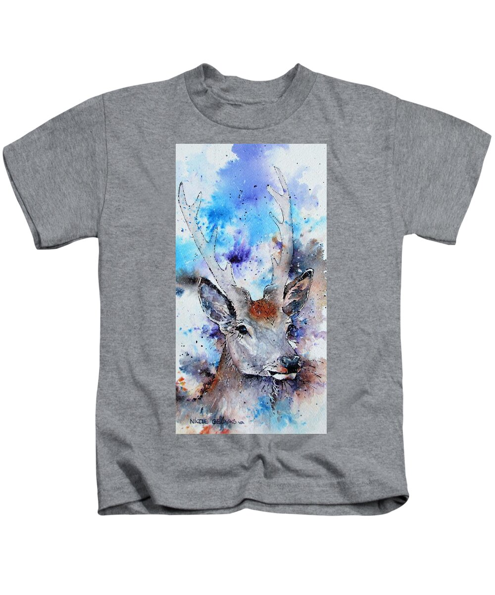 Deer Kids T-Shirt featuring the painting Oh deer by Nicole Gelinas