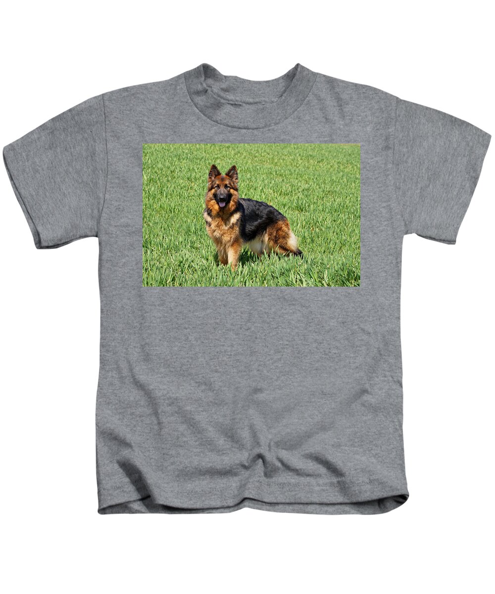 German Shepherd Kids T-Shirt featuring the photograph Ohana in Field by Sandy Keeton
