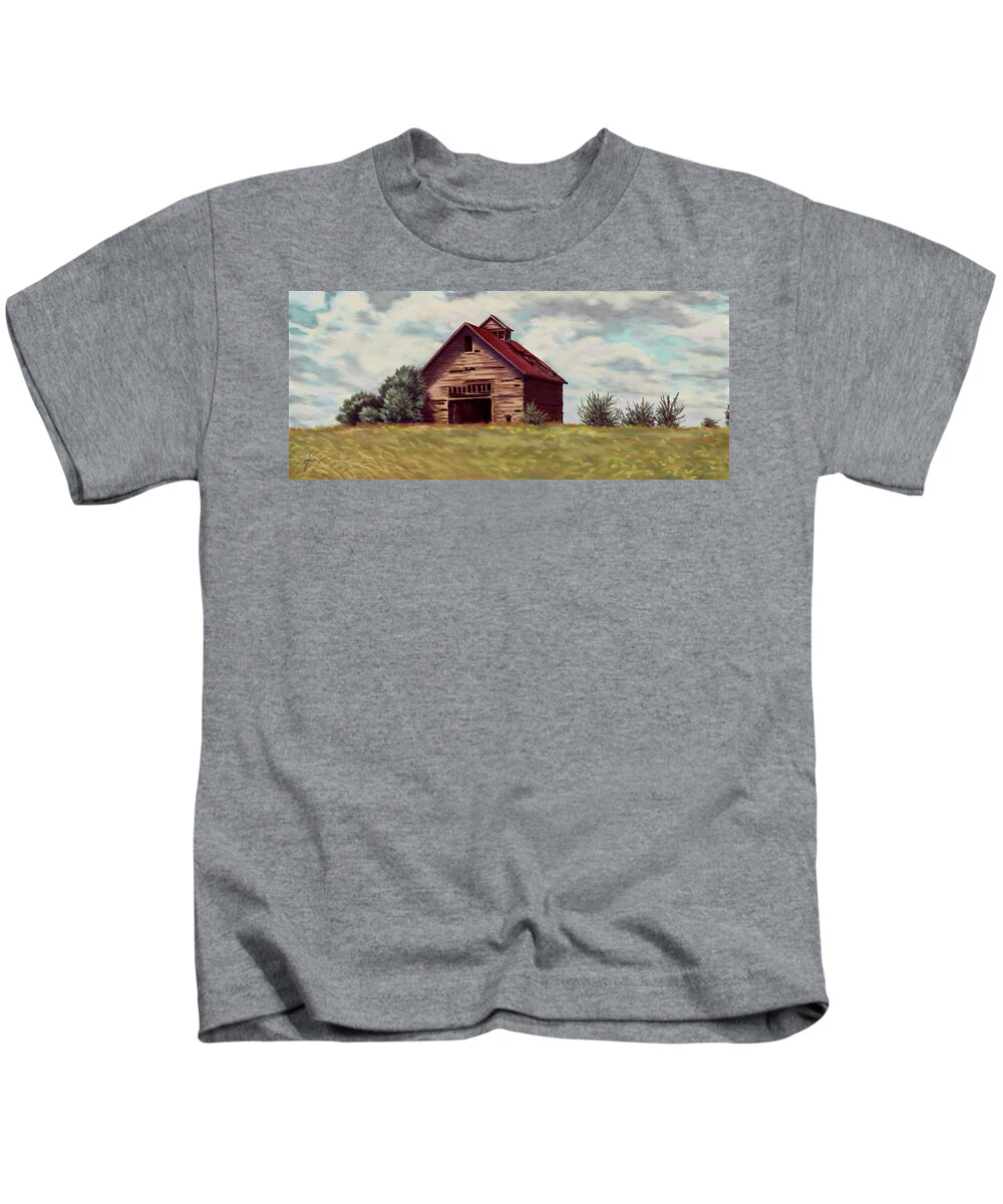 Old Barn Kids T-Shirt featuring the painting Old Barn by Hans Neuhart