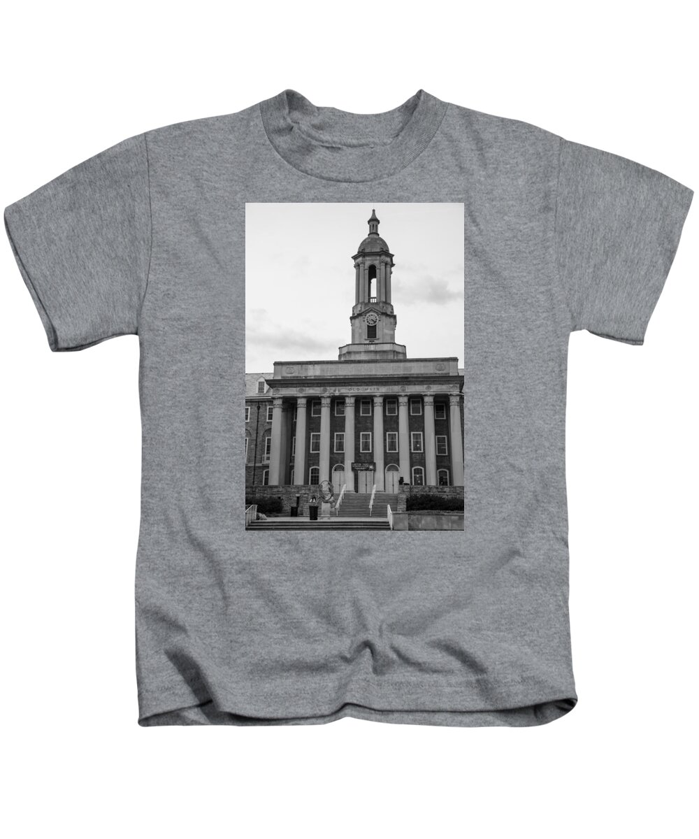 Penn State Kids T-Shirt featuring the photograph Old Main Penn State Black and White by John McGraw