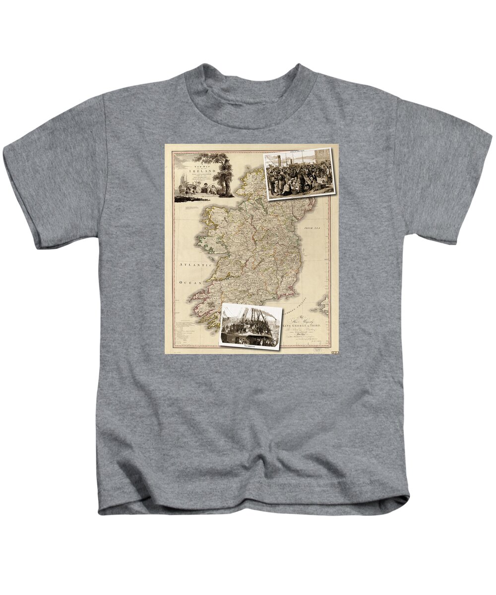 Map Kids T-Shirt featuring the photograph Vintage Map of Ireland with Old Irish Woodcuts by Karla Beatty