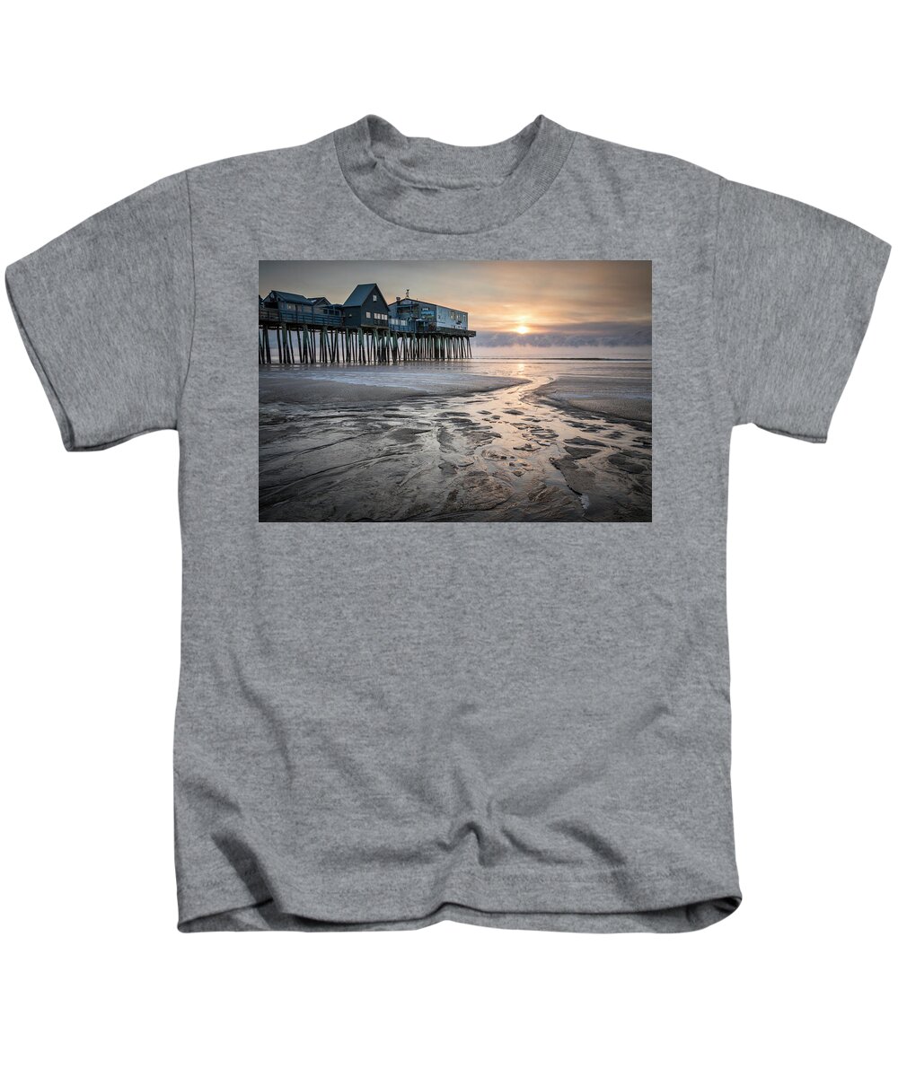 Maine Kids T-Shirt featuring the photograph Old Orchard Beach Sea Smoke Sunrise by Colin Chase