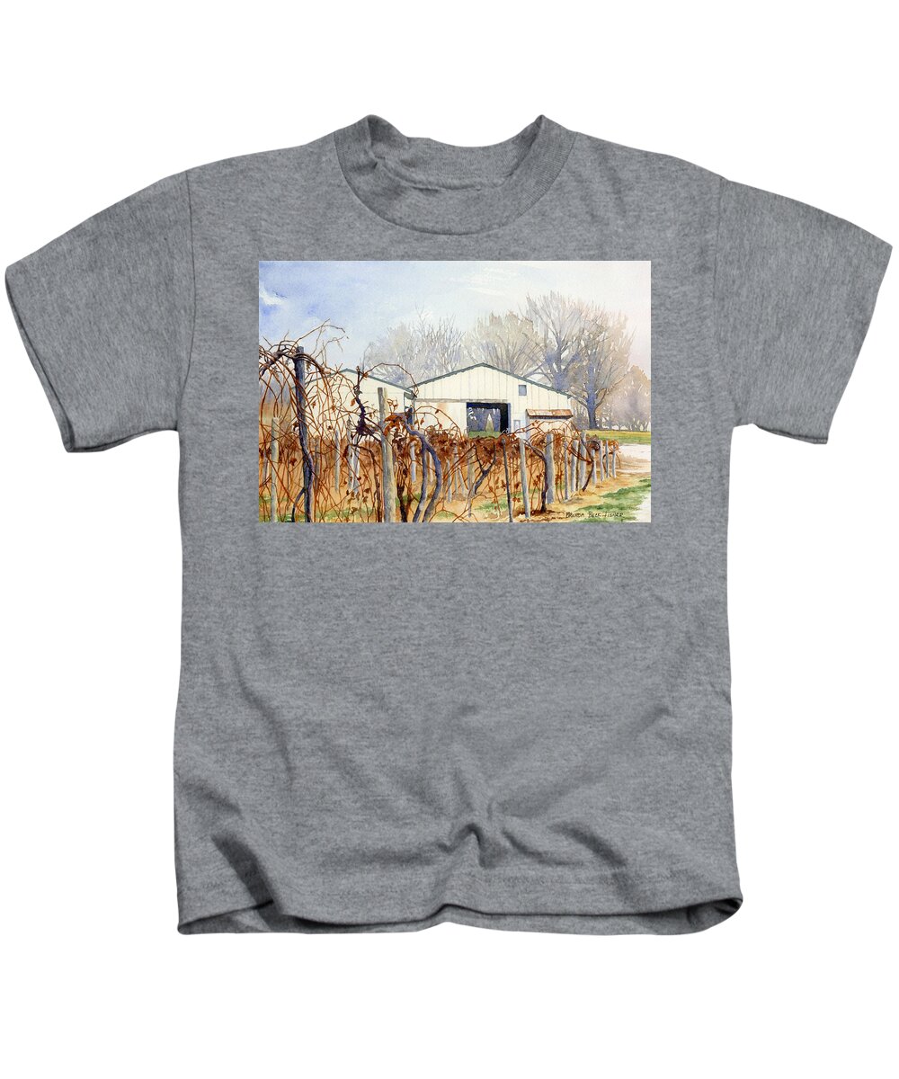 Vineyard Kids T-Shirt featuring the painting Old Vines by Brenda Beck Fisher