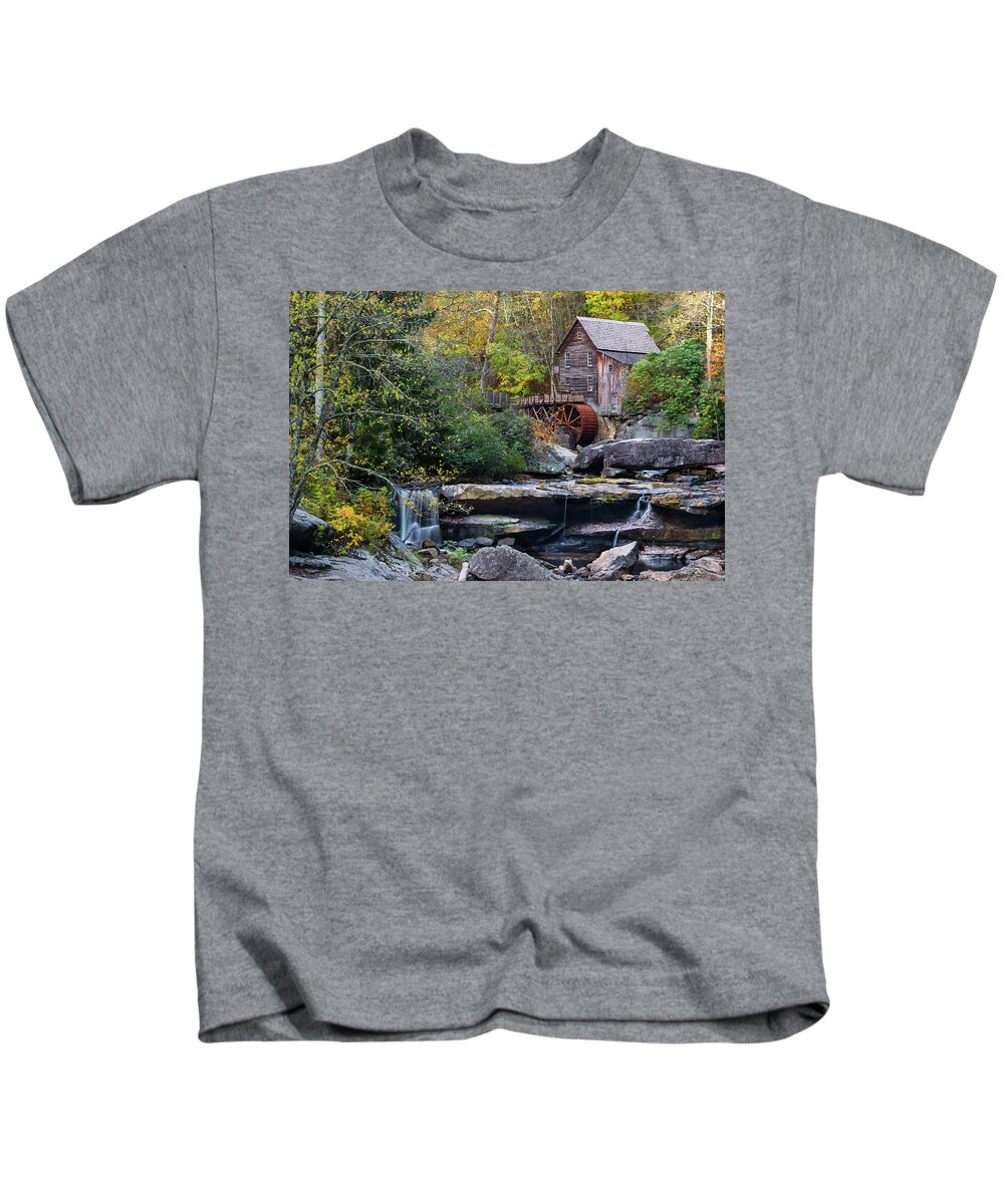 Babcock State Park Kids T-Shirt featuring the photograph Old Virginia Mill in Autumn Colors by Norma Brandsberg