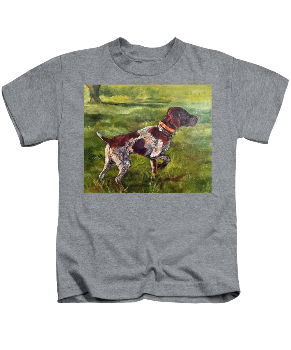 Bird Dog On The Point Kids T-Shirt featuring the painting On Point by Charme Curtin