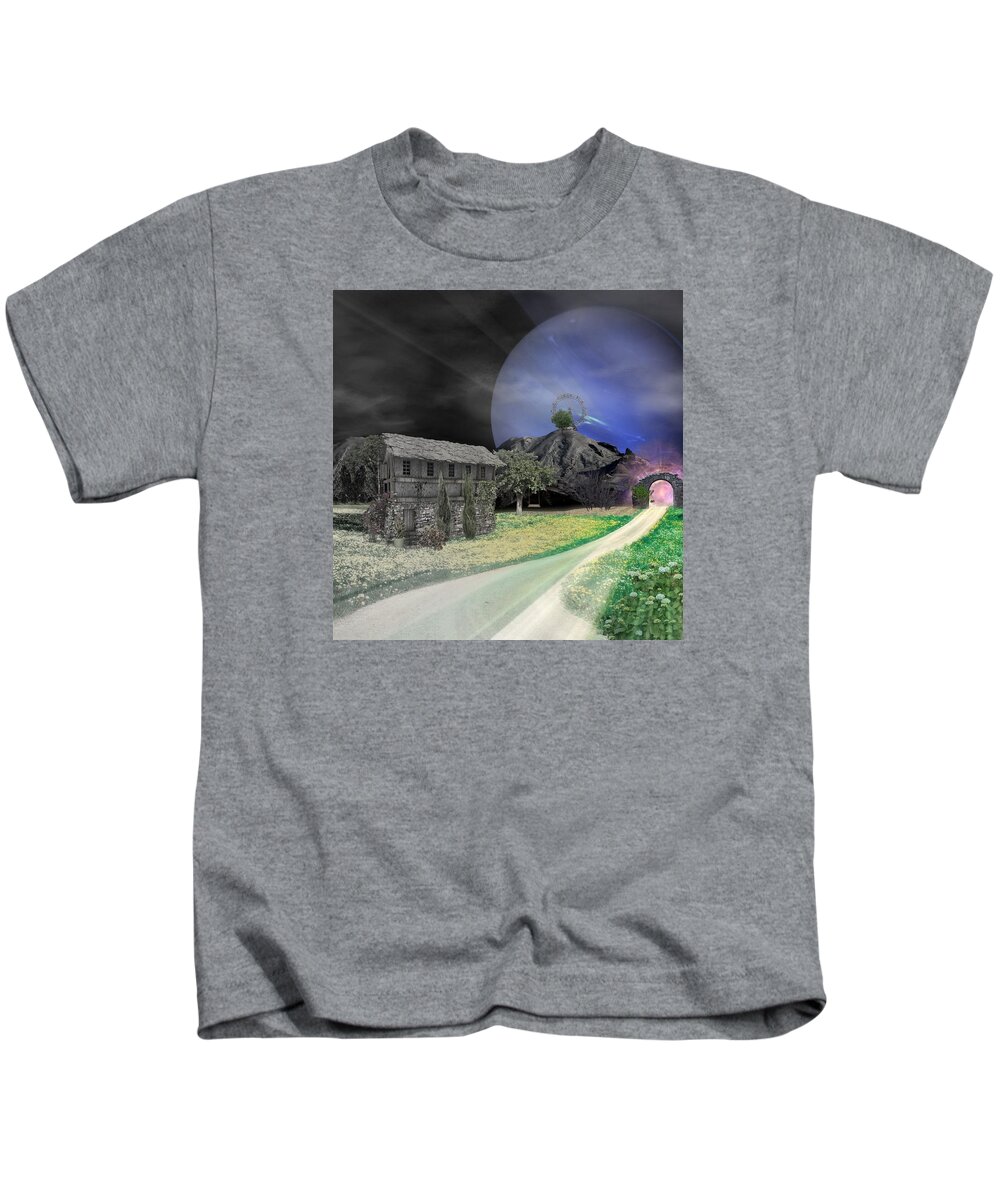 Fantasy Kids T-Shirt featuring the mixed media Open Portal by Ally White