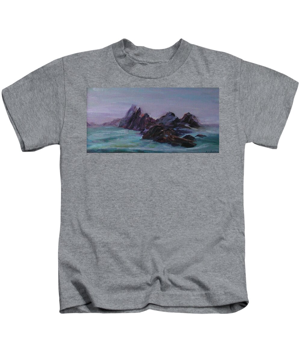 Impressionism Kids T-Shirt featuring the painting Oregon Coast Seal Rock Mist by Quin Sweetman